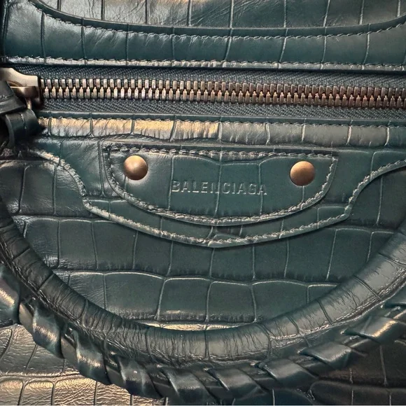 Balenciaga Elegant Crocodile-Embossed Blue Handbag NWT - Picture 2 of 16